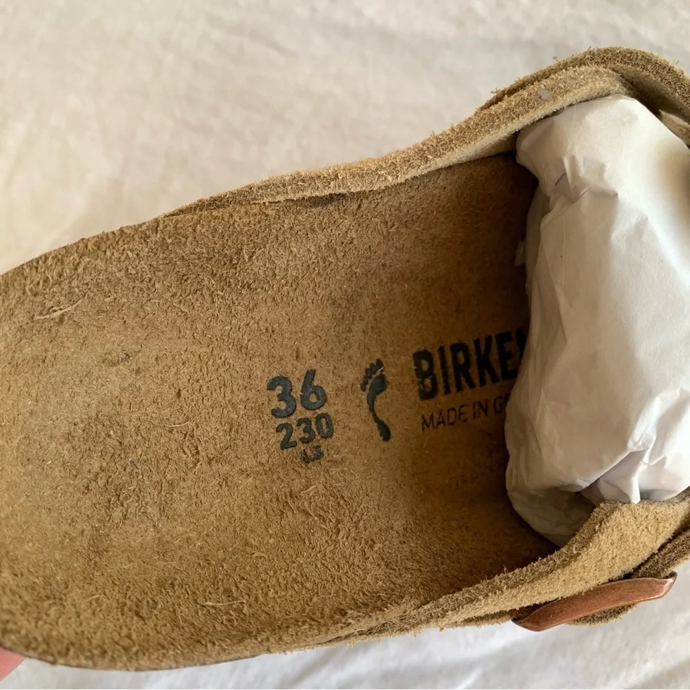 Birkenstock Boston Suede Leather Clog Slip Ons Shoes Latte Cream - Picture 7 of 9